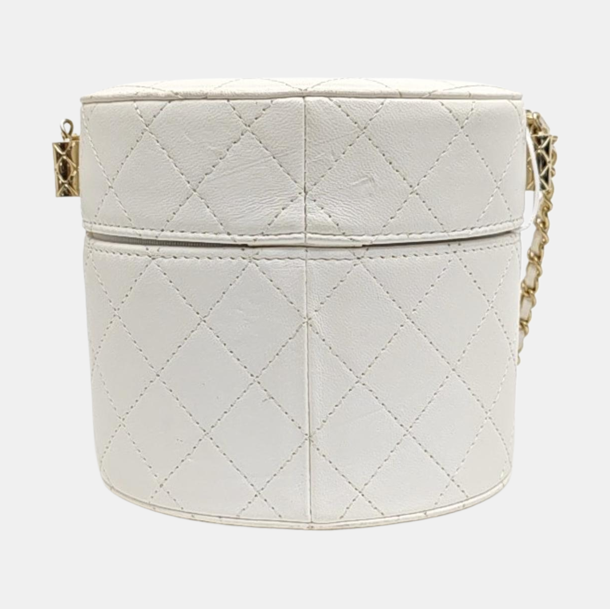 Round Vanity Medium Quilted Lambskin White