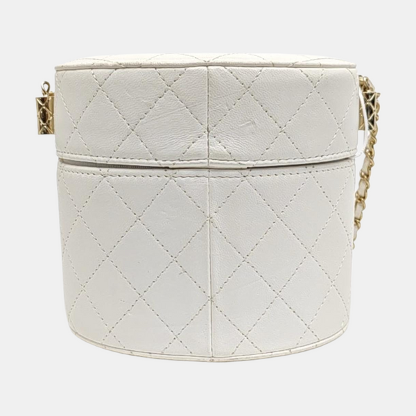 Round Vanity Medium Quilted Lambskin White