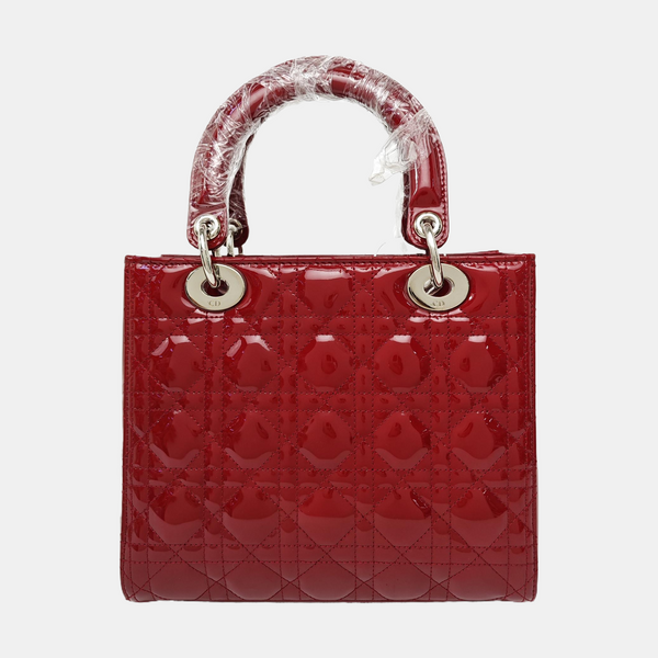 Lady Dior Medium Cannage Patent Leather Red