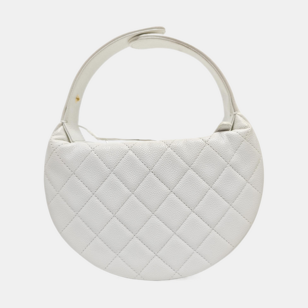 Quilted Grained Calfskin Top Handle Bag White