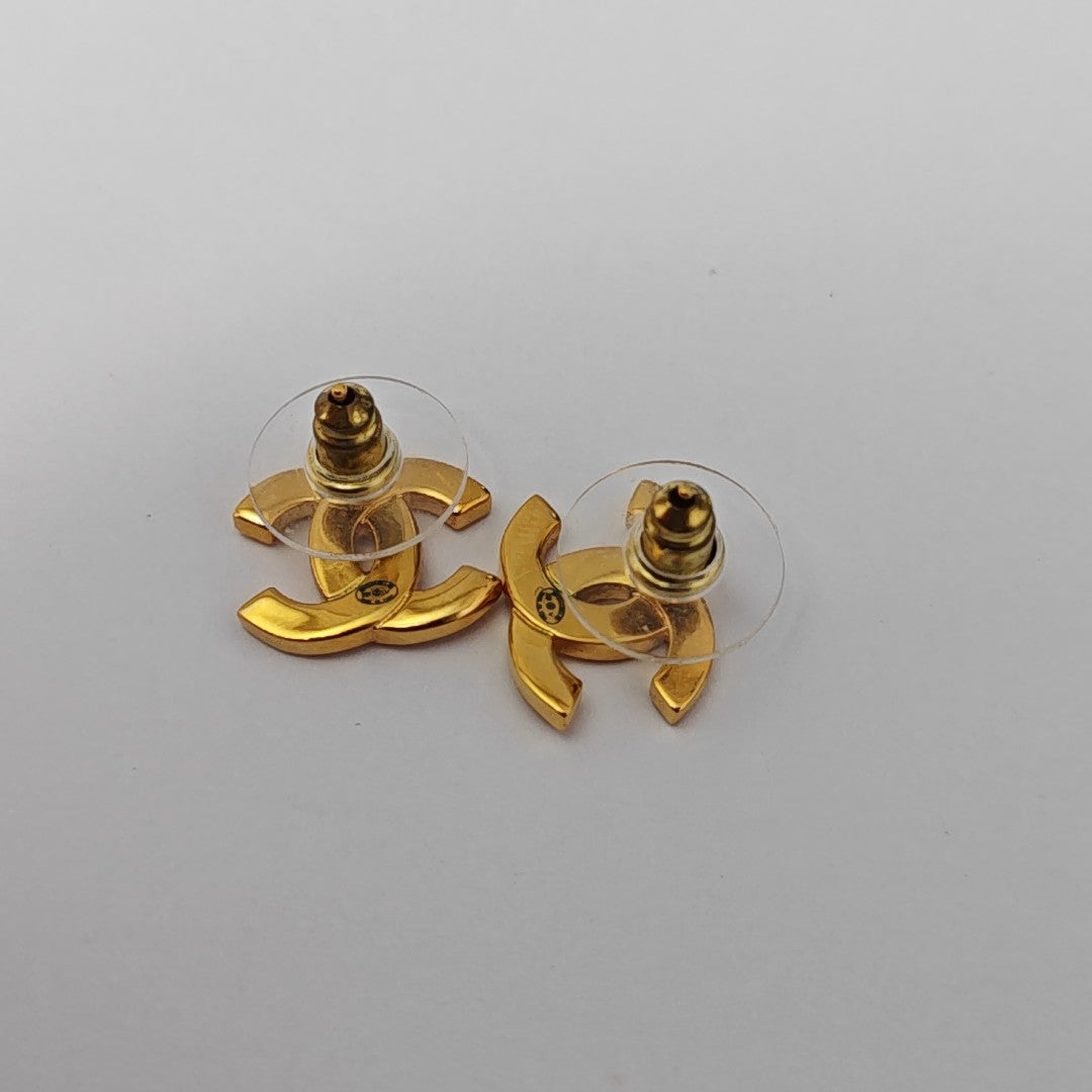CC Logo Metal Gold Stud Earrings