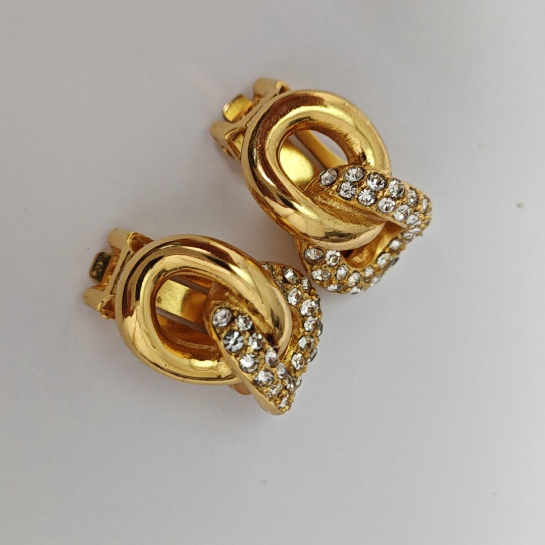 Twist Round Metal Gold Clip On Earrings