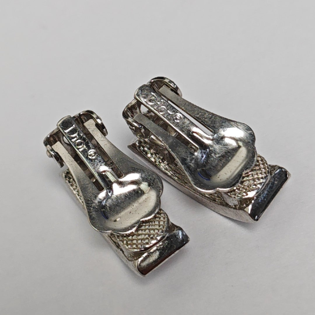 Dog Tag Metal Silver Clip On Earrings