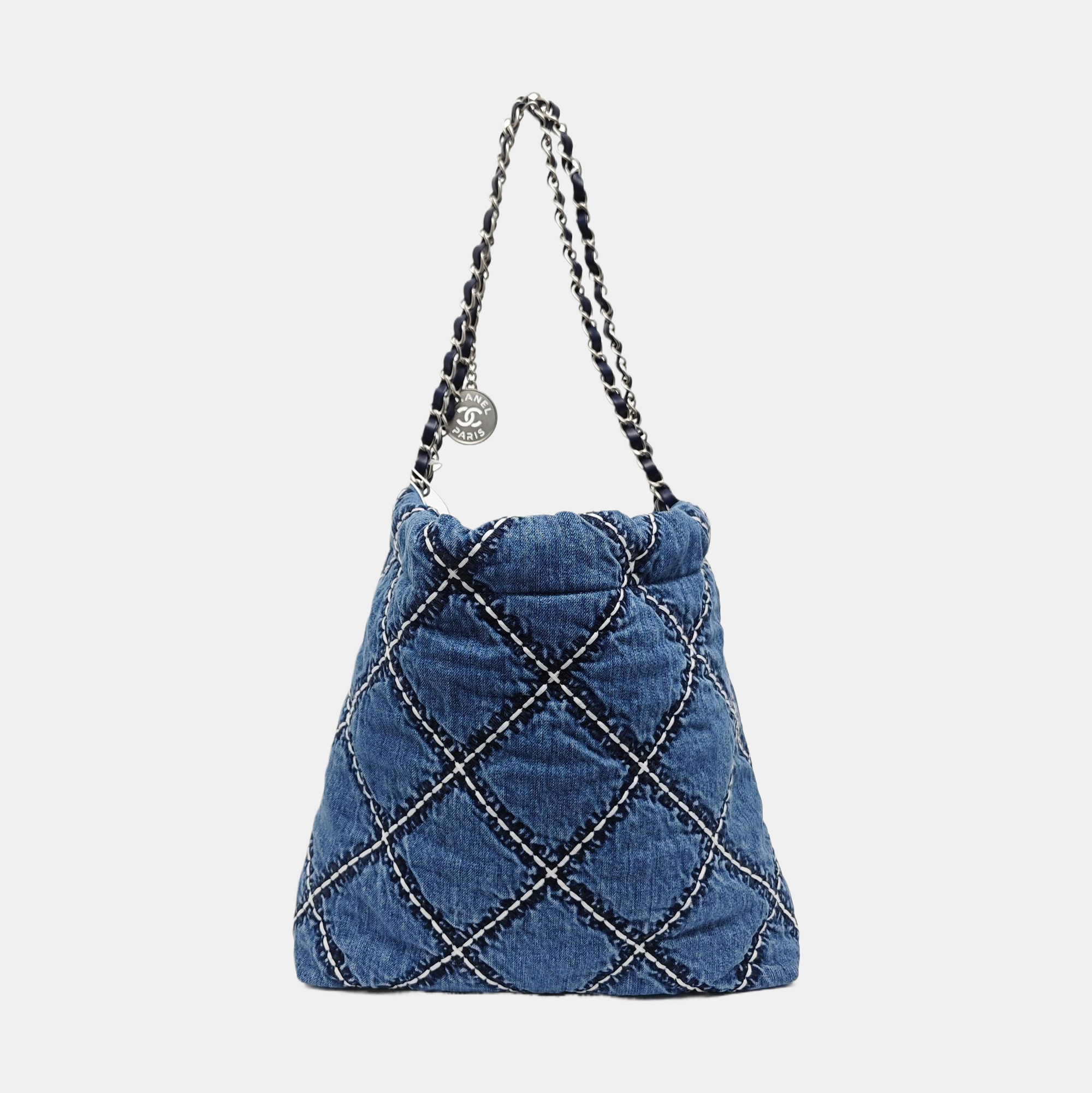 CHANEL 22 Small Quilted Denim Blue