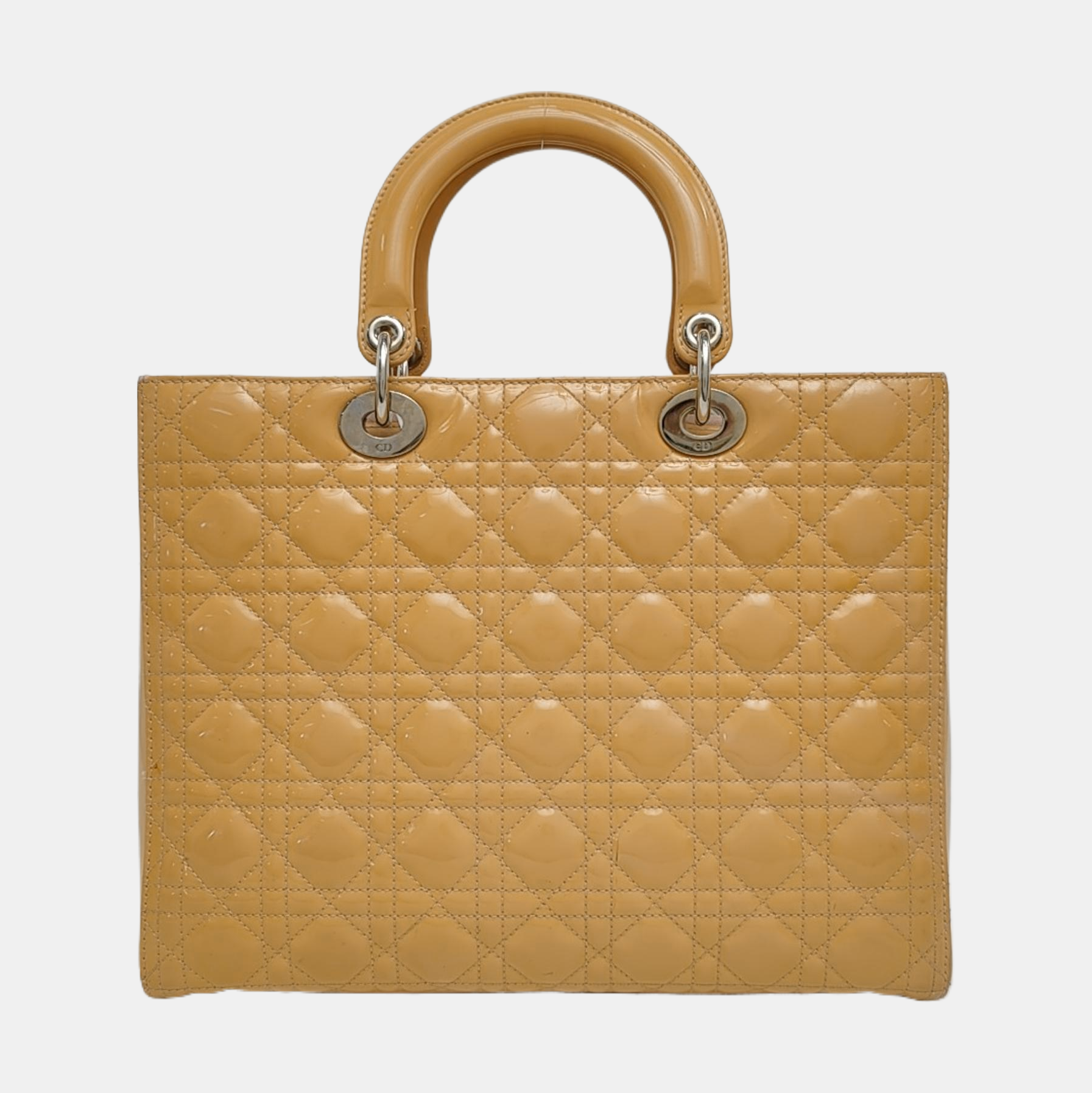 Authenticated pre-owned  Lady Dior Large Cannage Patent Leather Yellow - Tote Bag at Looply