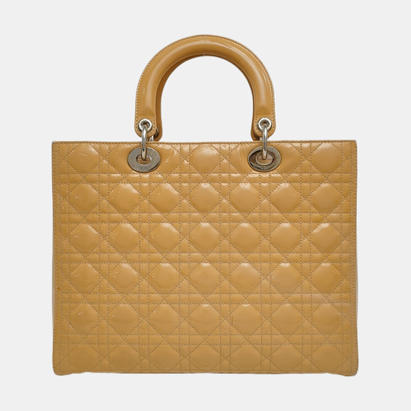 Authenticated pre-owned  Lady Dior Large Cannage Patent Leather Yellow - Tote Bag at Looply