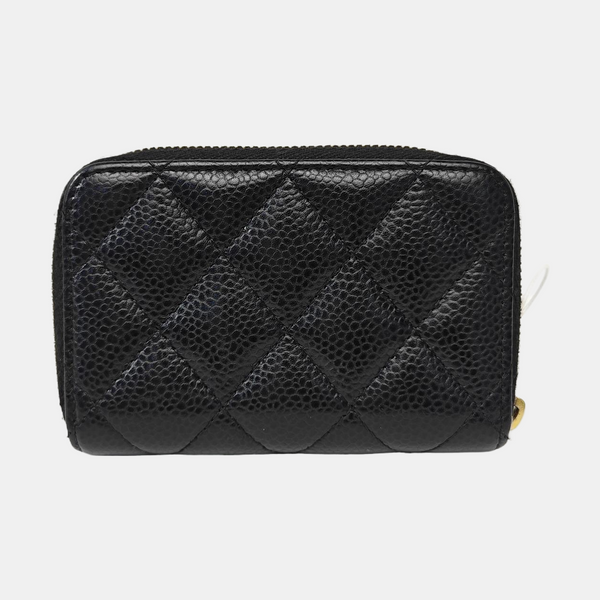 Quilted Grained Calfskin Card Holder Black