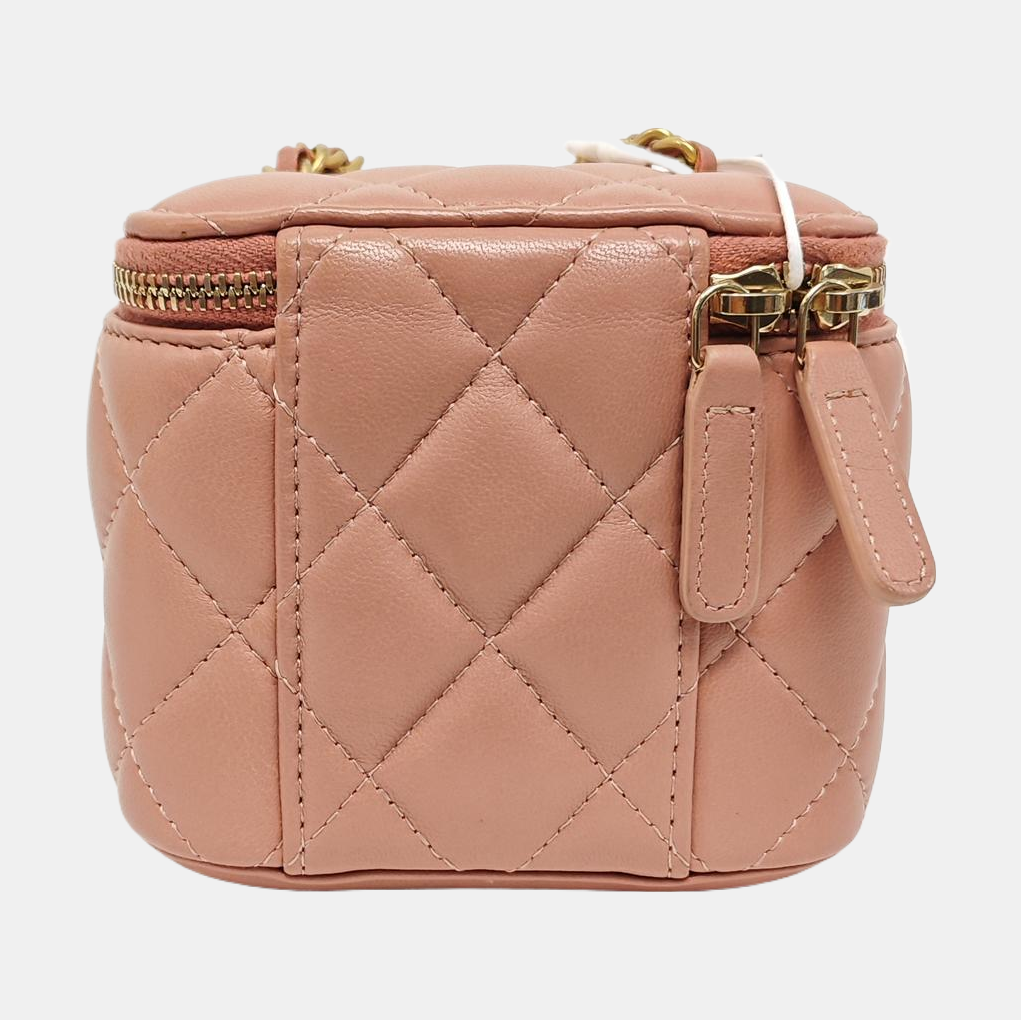 VANITY CASE Mini Quilted Lambskin Pink