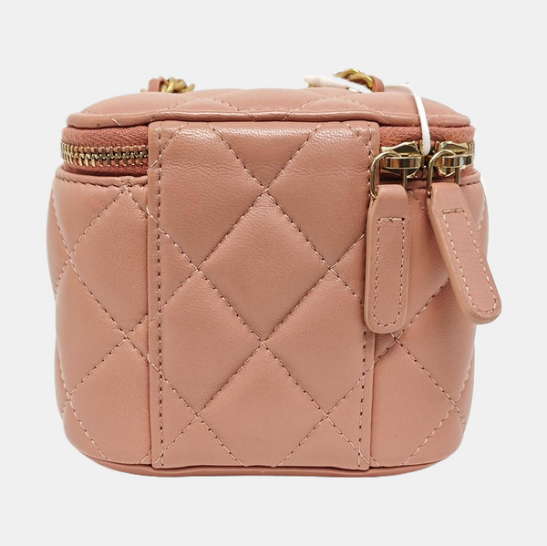 VANITY CASE Mini Quilted Lambskin Pink