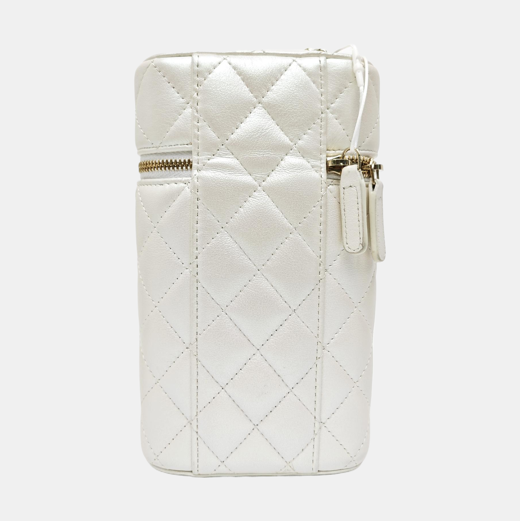 Quilted Calfskin Shoulder Bag White