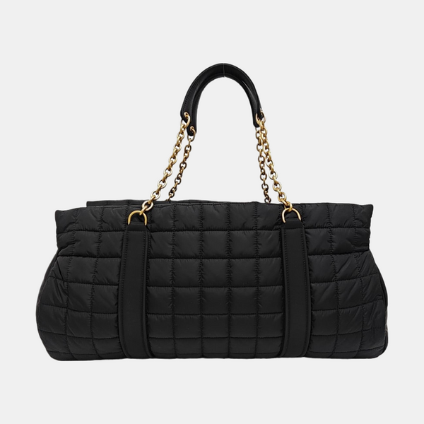 Quilted Nylon Top Handle Bag Black