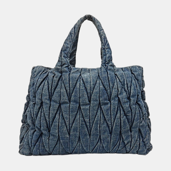Quilted Denim Tote Bag Blue