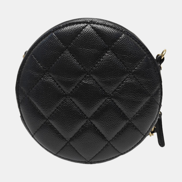 Quilted Grained Calfskin Shoulder Bag Black