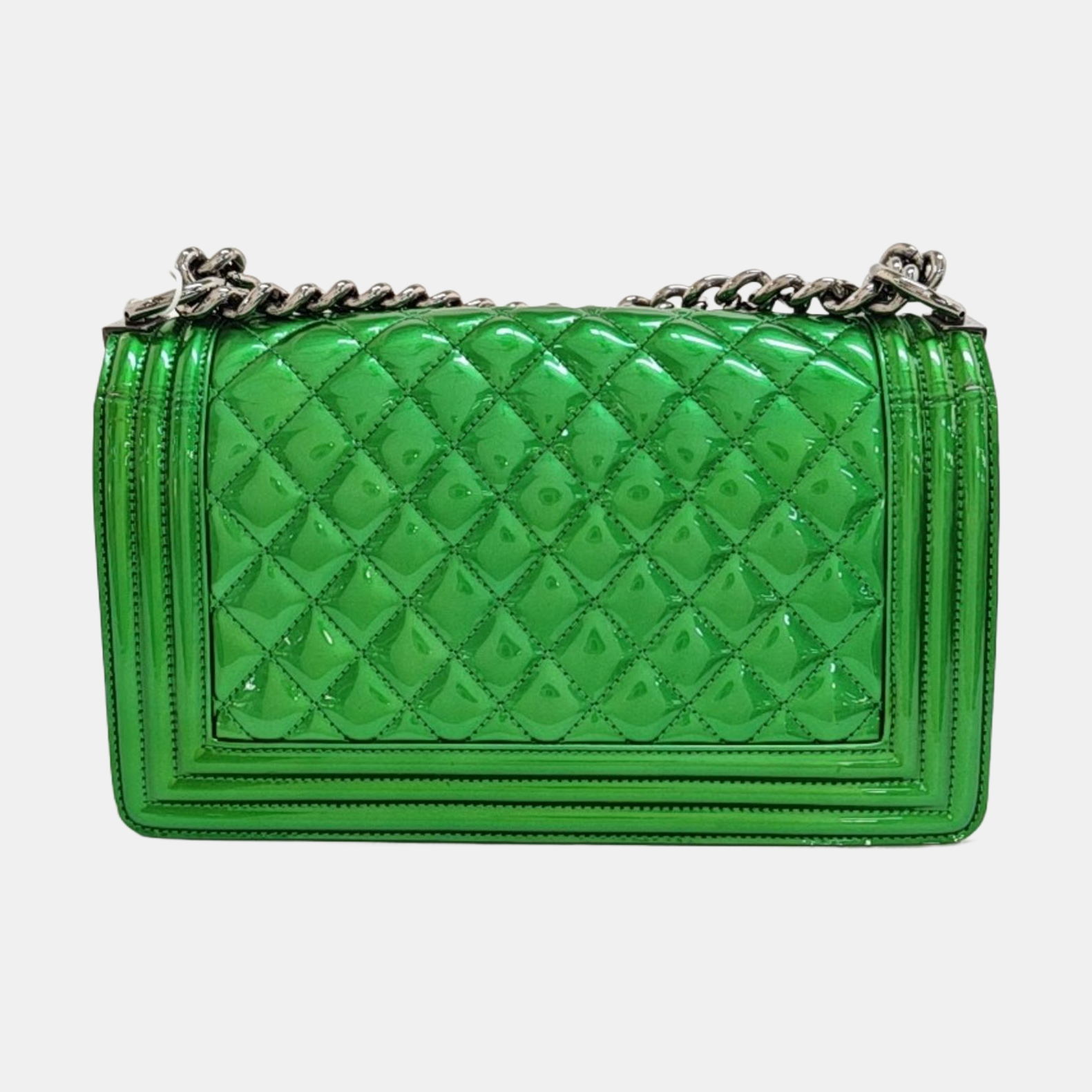 BOY CHANEL Medium Quilted Patent Leather Green