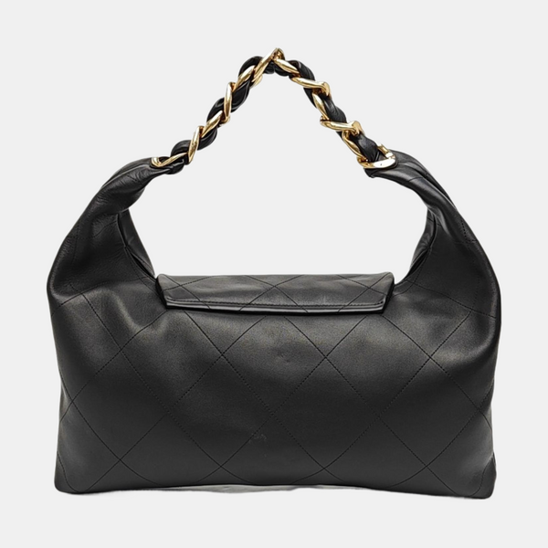 Quilted Calfskin Top Handle Bag Black