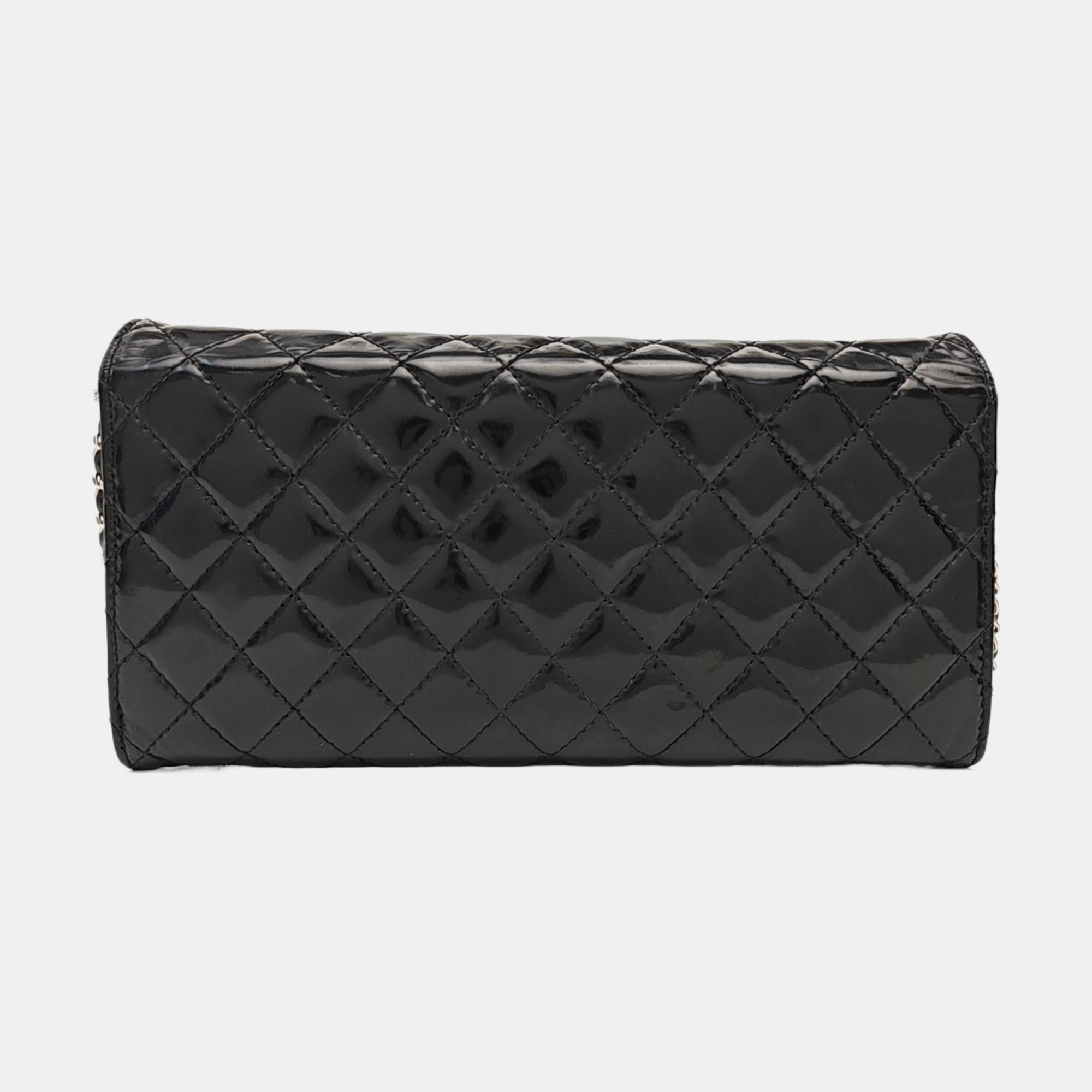 Quilted Patent Leather Top Handle Bag Black