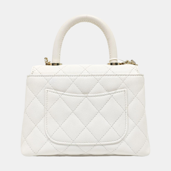 COCO HANDLE Mini Quilted Grained Calfskin White