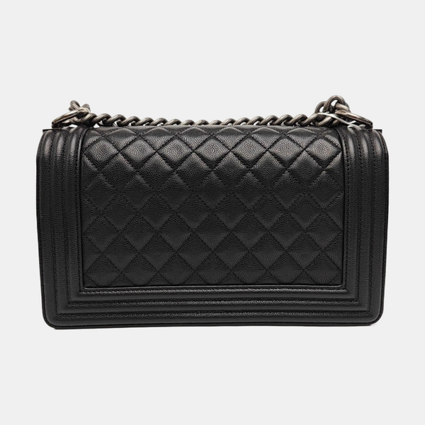 BOY CHANEL Medium Quilted Grained Calfskin Black
