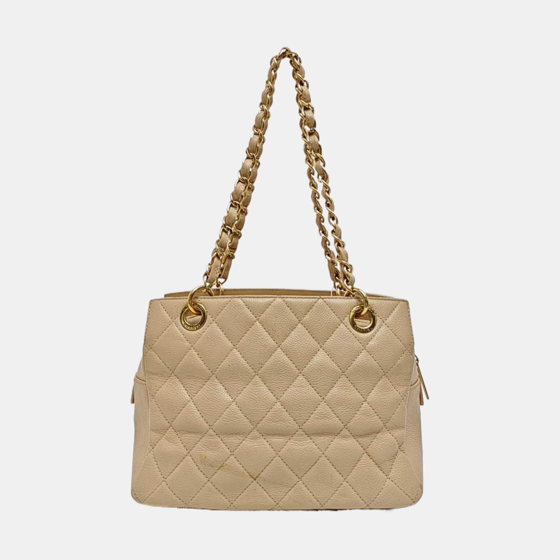 CHANEL PETITE Quilted Grained Calfskin Beige
