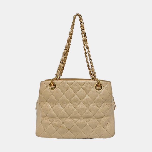 CHANEL PETITE Quilted Grained Calfskin Beige