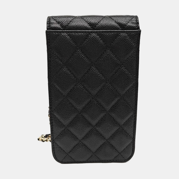Quilted Grained Calfskin Shoulder Bag Black