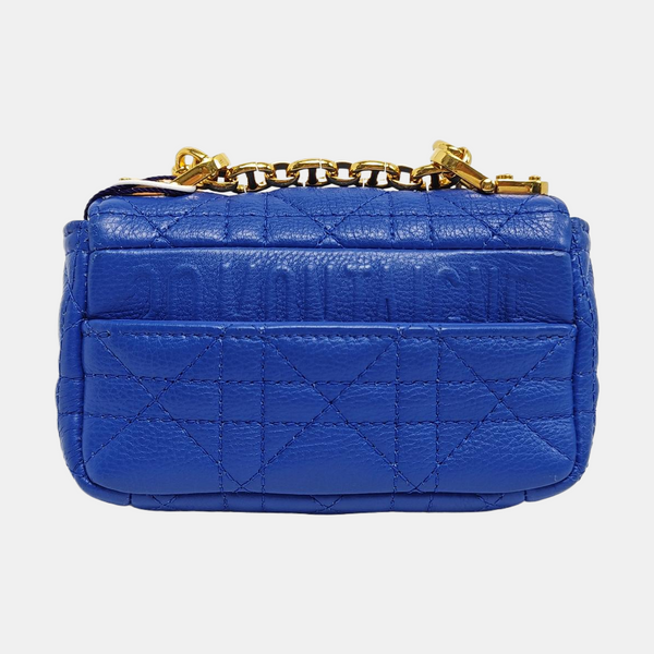 Authenticated pre-owned  Dior Caro Super Mini Quilted Calfskin Blue - Shoulder Bag at Looply