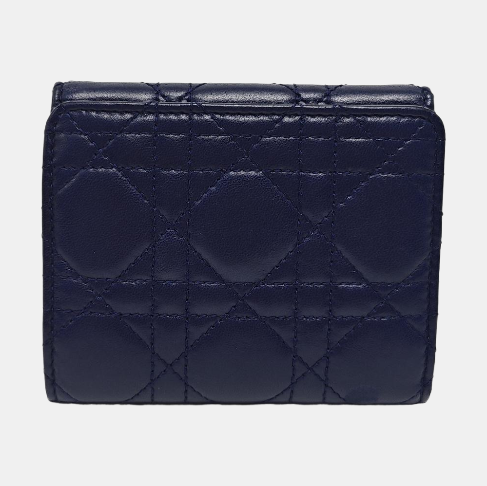 Dioraddict Cannage Calfskin Blue Wallet