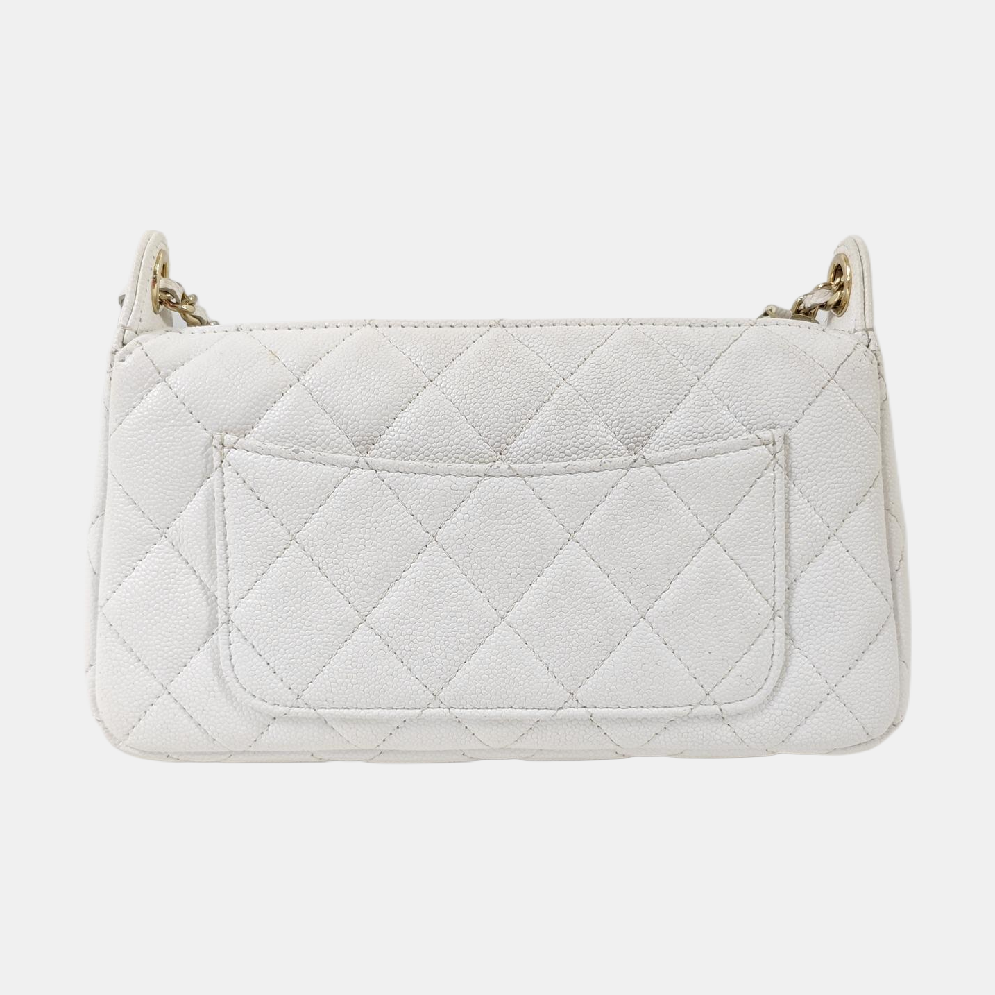 Quilted Grained Calfskin Shoulder Bag White