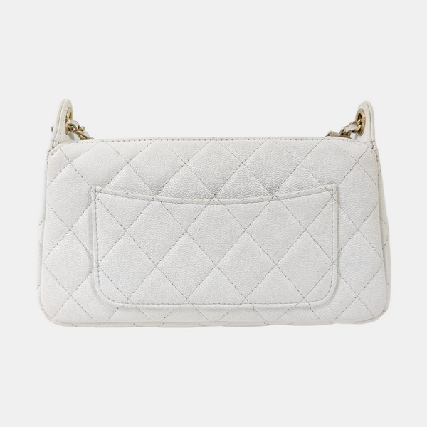 Quilted Grained Calfskin Shoulder Bag White