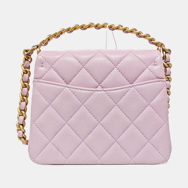 Quilted Grained Calfskin Shoulder Bag Mini Purple