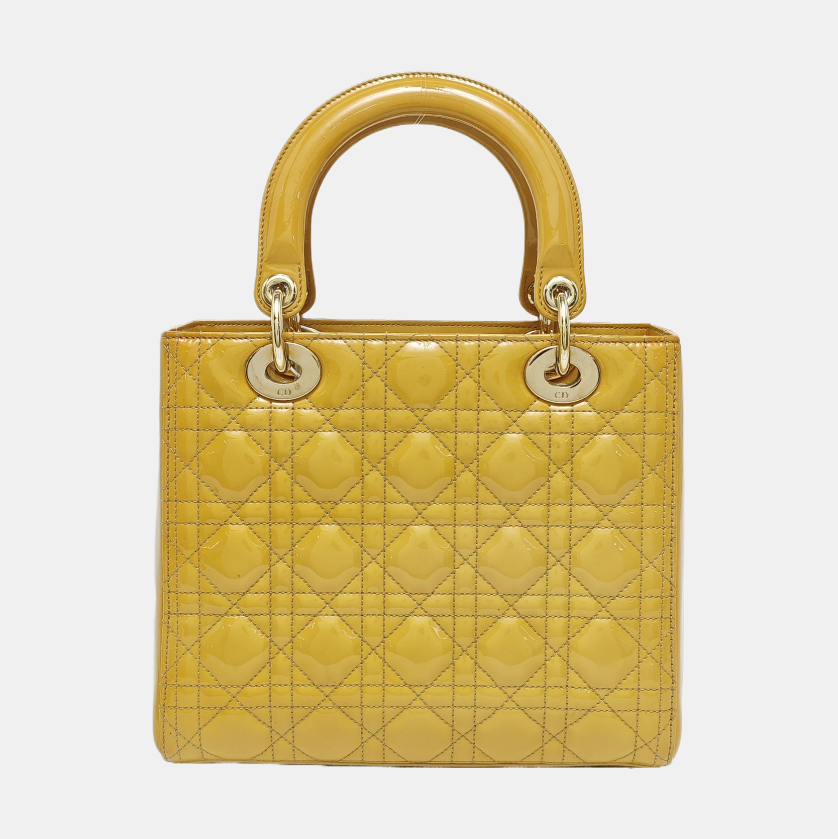 Authenticated pre-owned  Lady Dior Quilted Patent Leather Yellow - Tote Bag at Looply