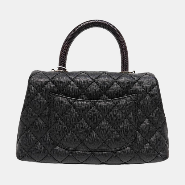 COCO HANDLE Small Quilted Grained Calfskin Black