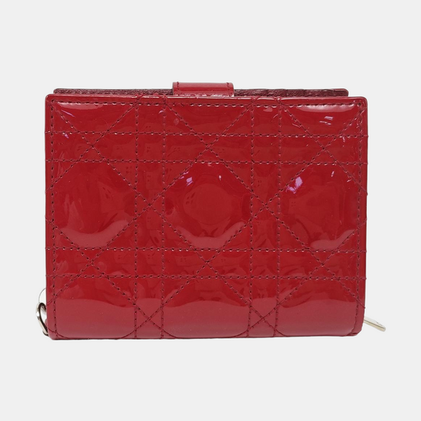 Lady Dior Cannage Patent Leather Red Wallet