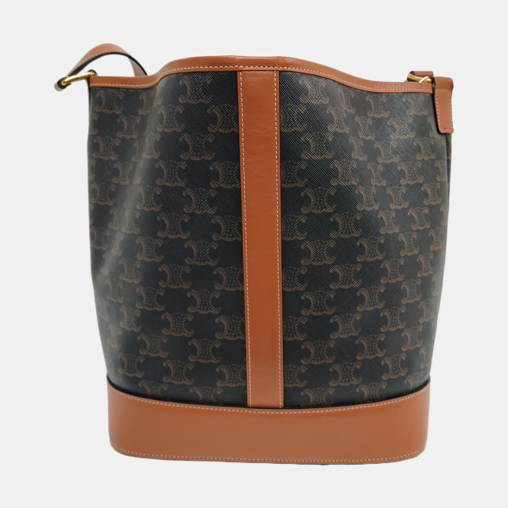 Authenticated pre-owned  TRIOMPHE CANVAS Medium Coated Canvas Brown - Bucket Bag at Looply
