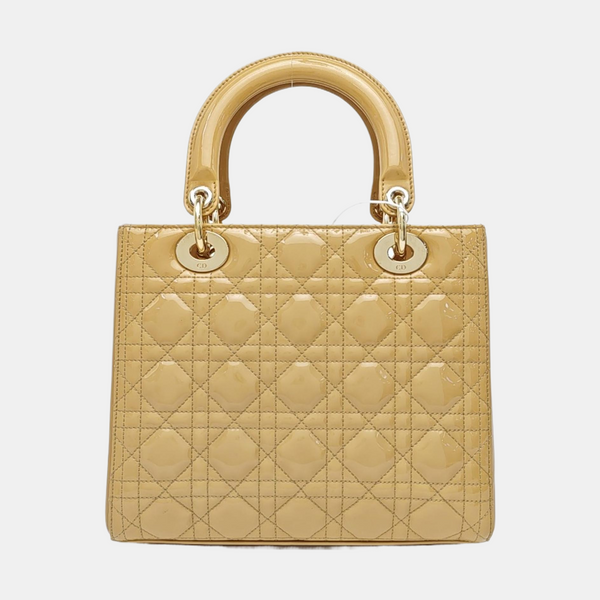 Lady Dior Medium Cannage Patent Leather Beige