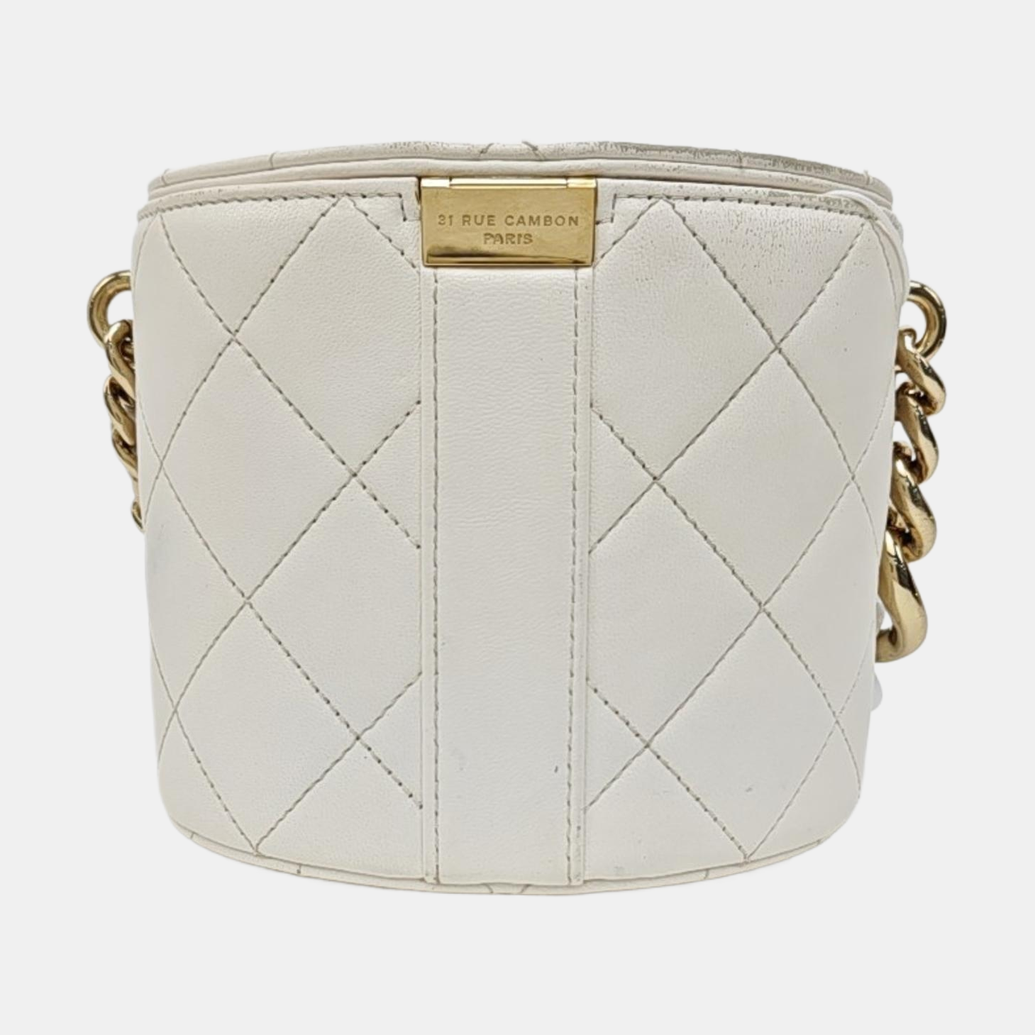 Round Vanity Quilted Lambskin White