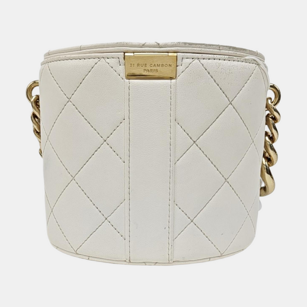 Round Vanity Quilted Lambskin White