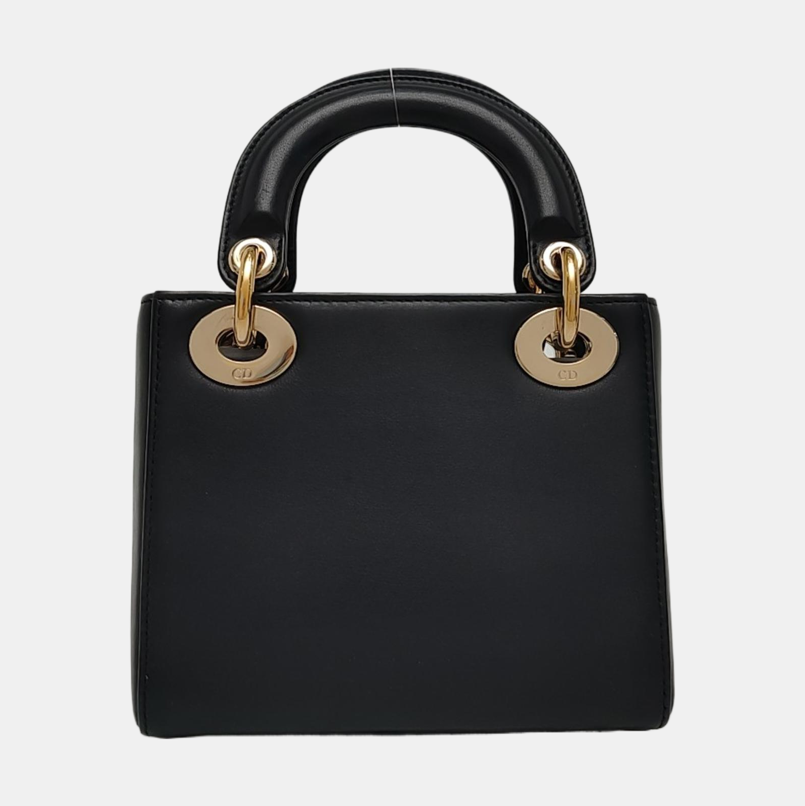 Authenticated pre-owned  Lady Dior Mini Lambskin Black - Tote Bag at Looply