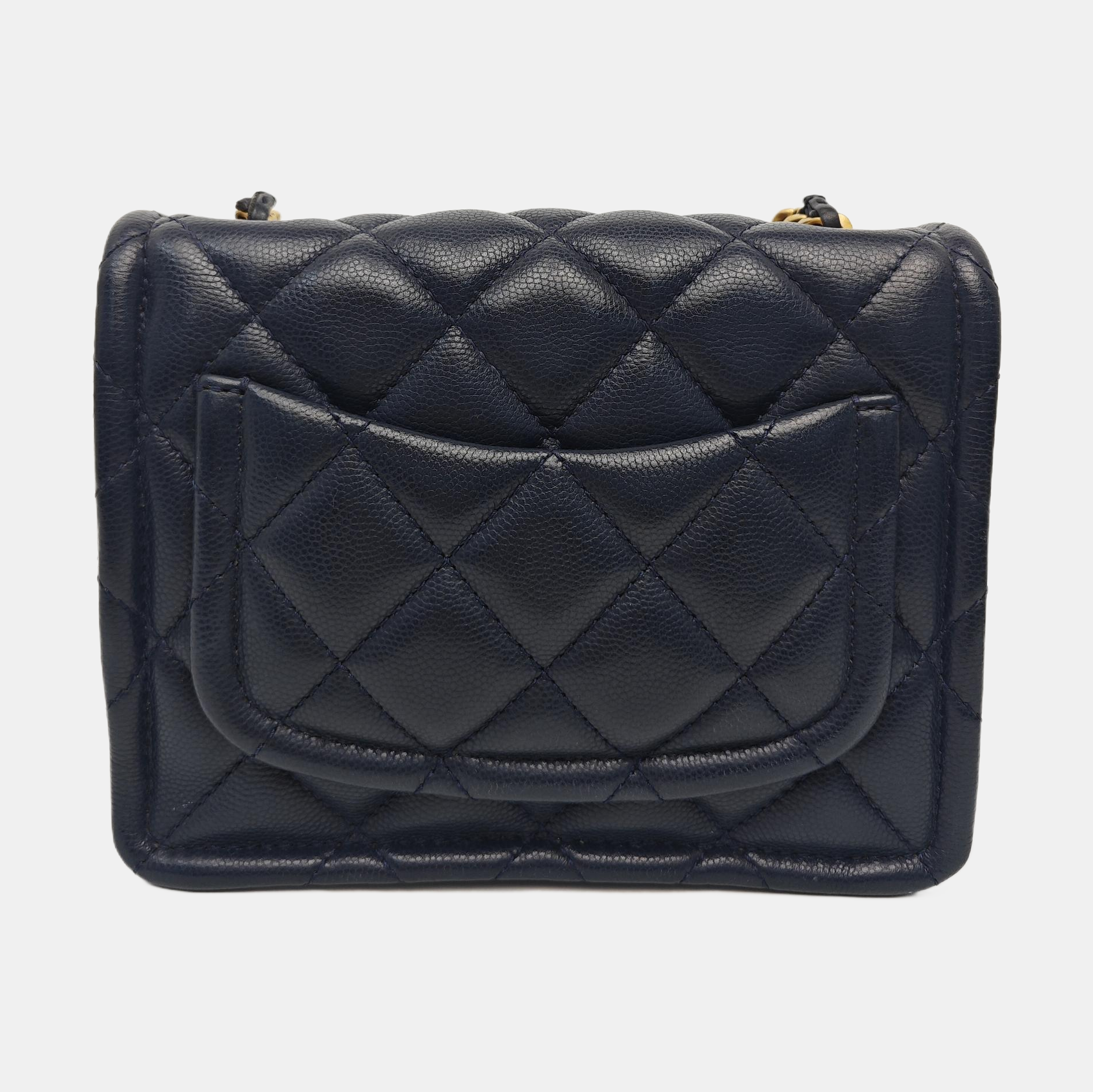 Quilted Grained Calfskin Shoulder Bag Blue