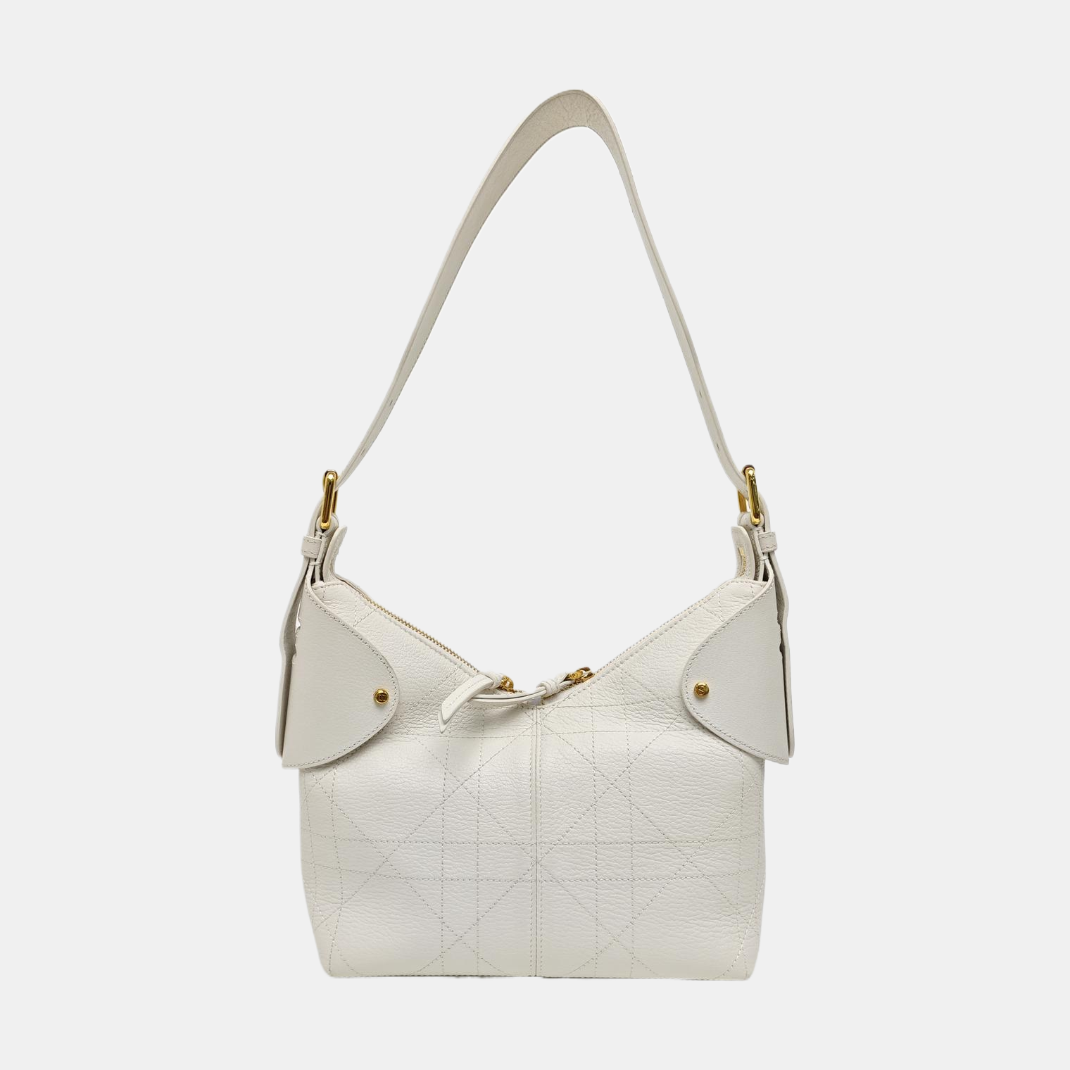 Cannage Calfskin Shoulder Bag Small White