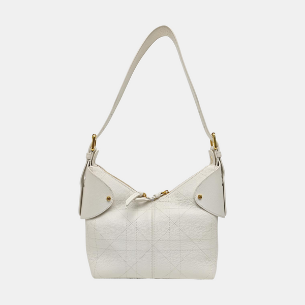 Cannage Calfskin Shoulder Bag Small White