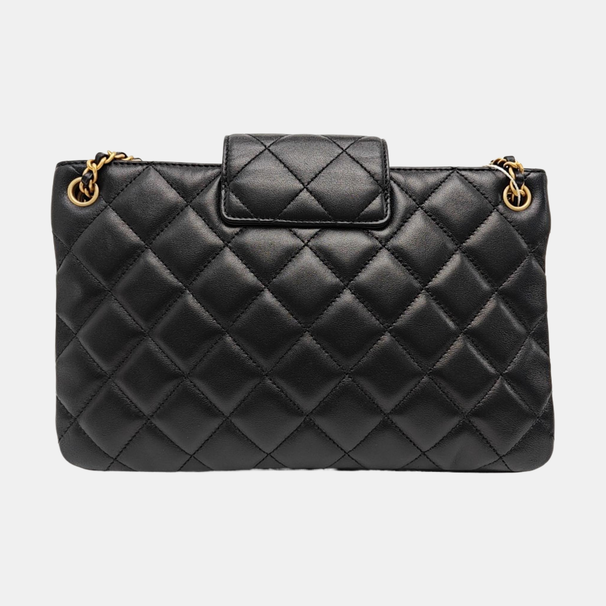 Quilted Lambskin Shoulder Bag Black