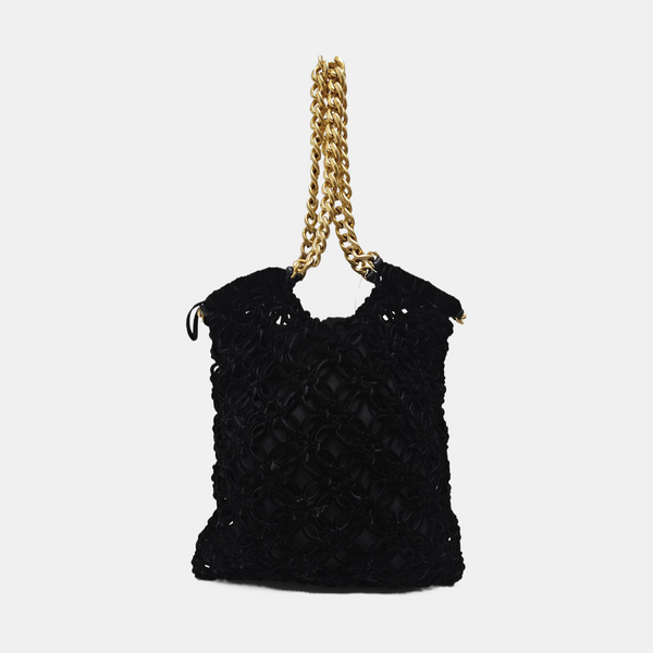 Quilted Velvet Shoulder Bag Black