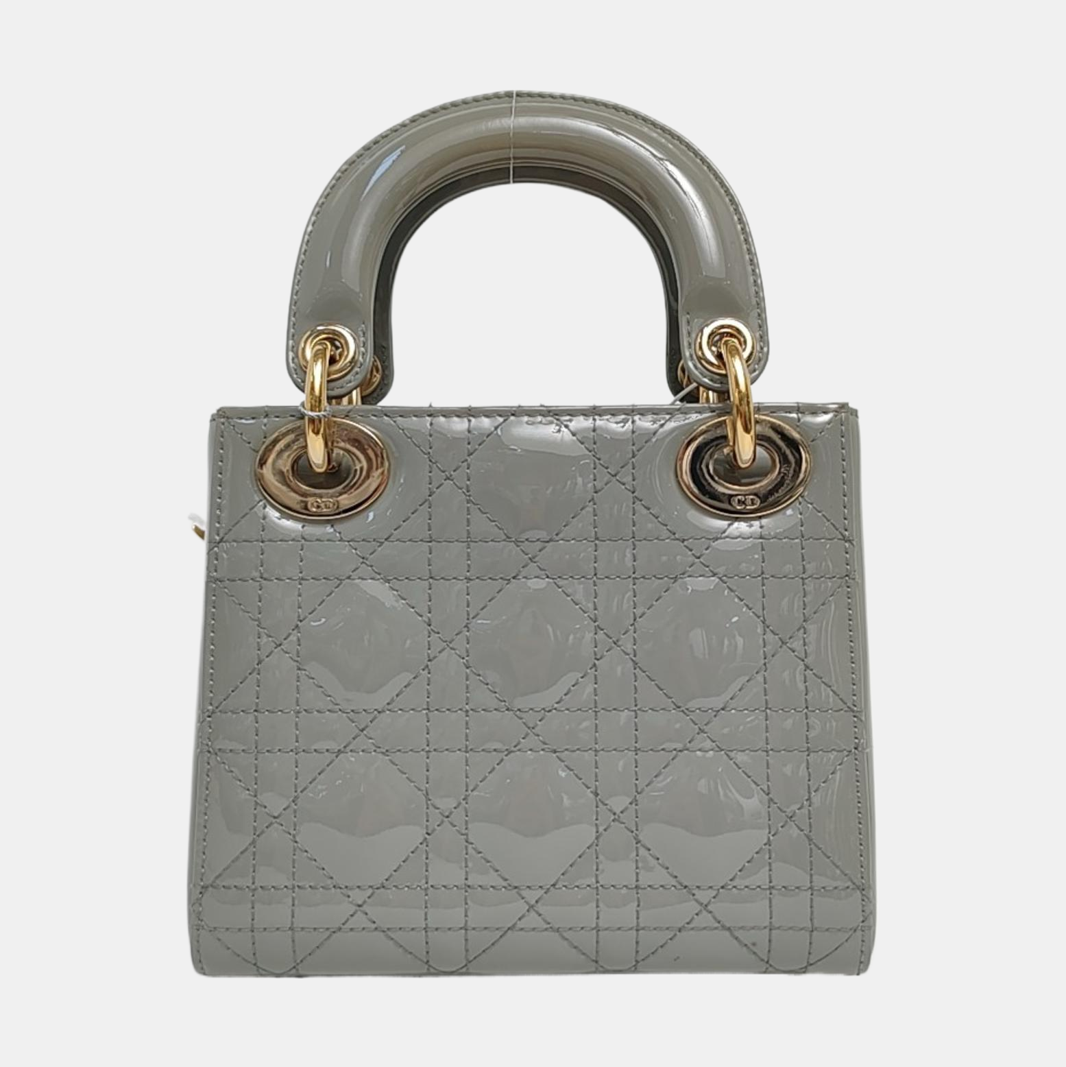 Authenticated pre-owned  Lady Dior Mini Quilted Patent Leather Gray - Tote Bag at Looply