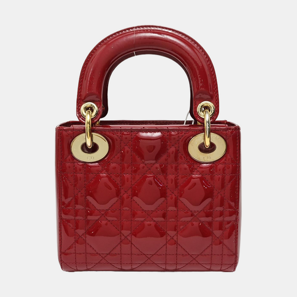 Lady Dior Mini Cannage Patent Calfskin Red