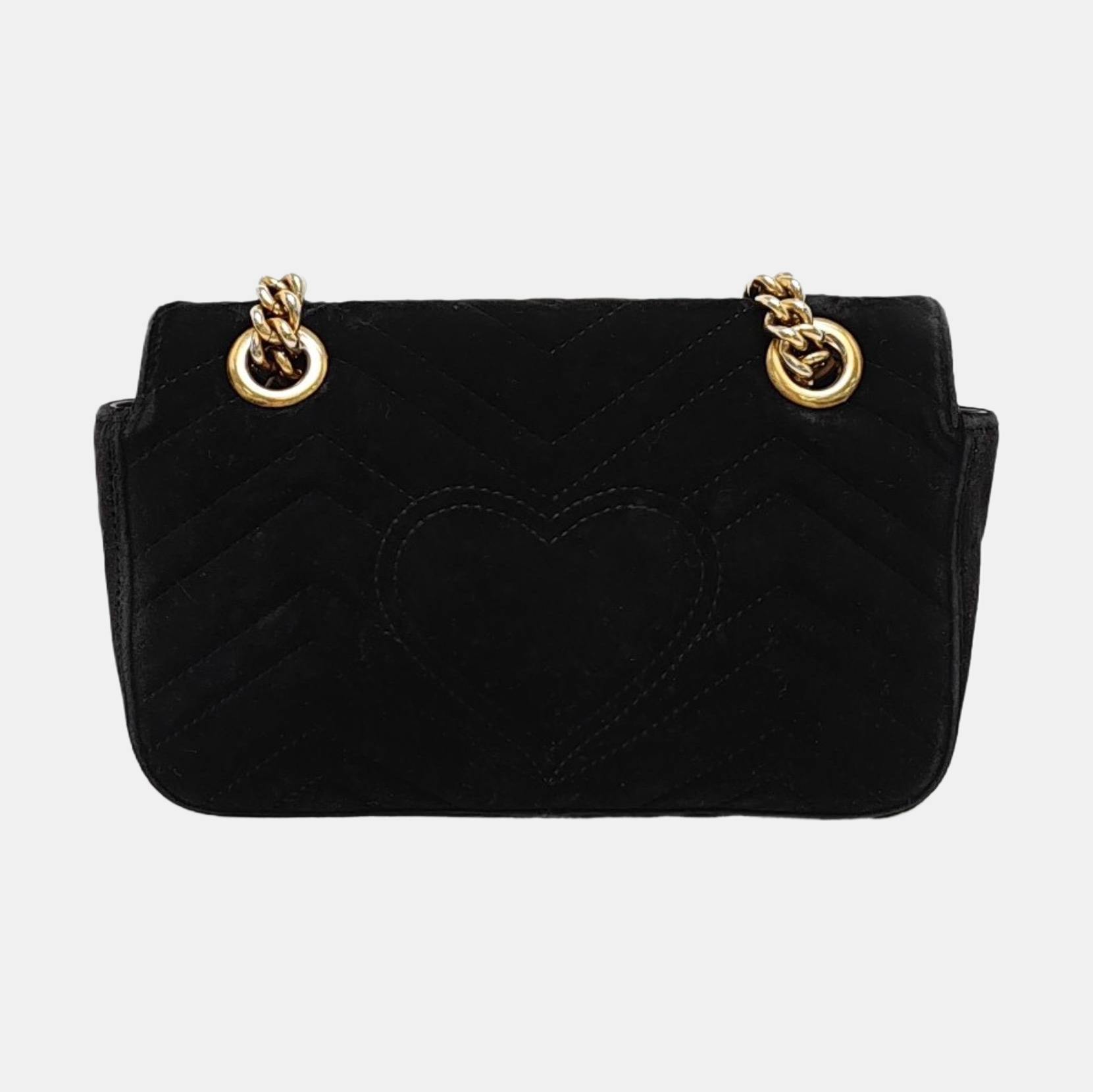 GG Marmont Pequeño Terciopelo Acolchado Negro
