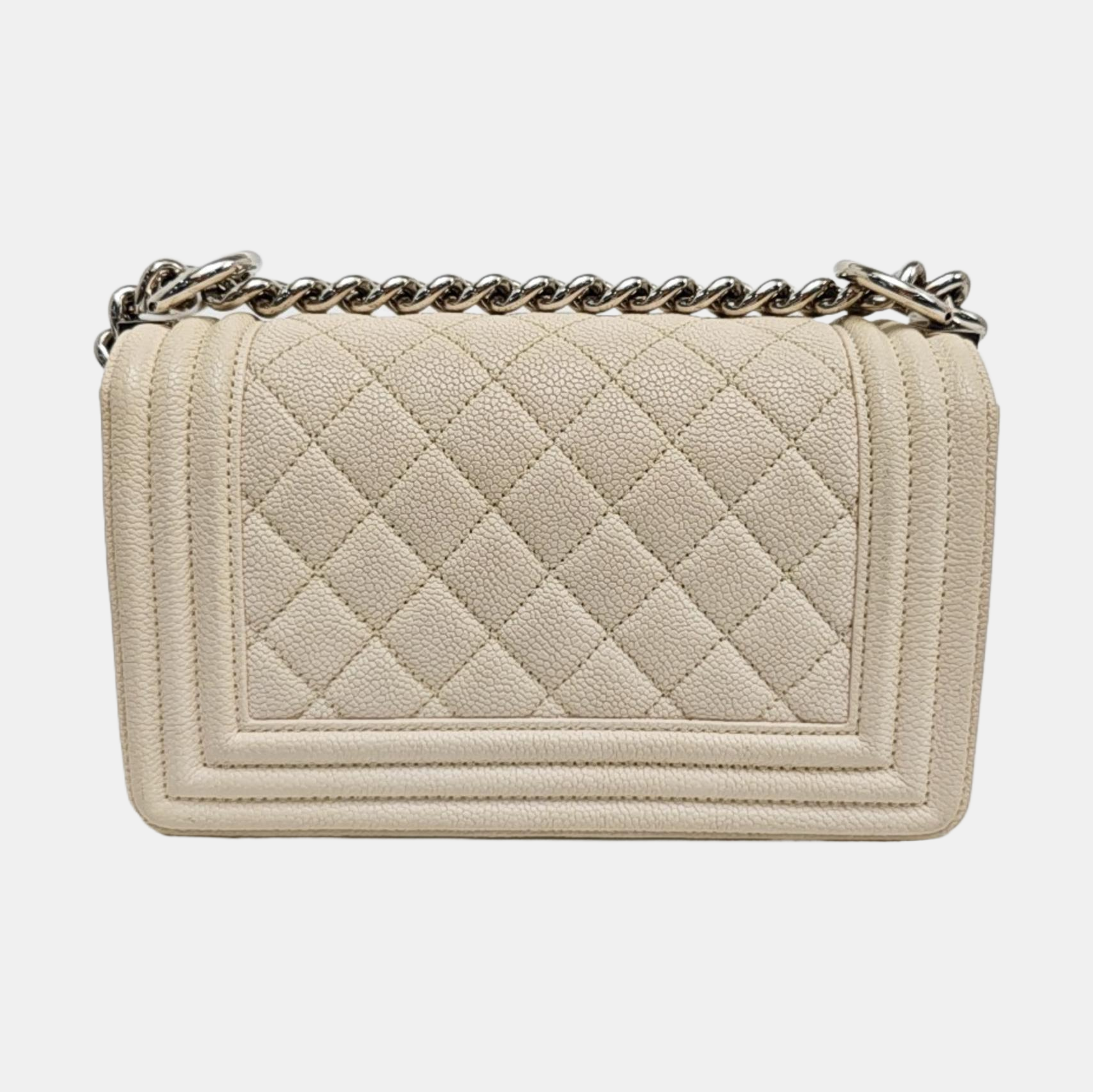BOY CHANEL Small Quilted Grained Calfskin White