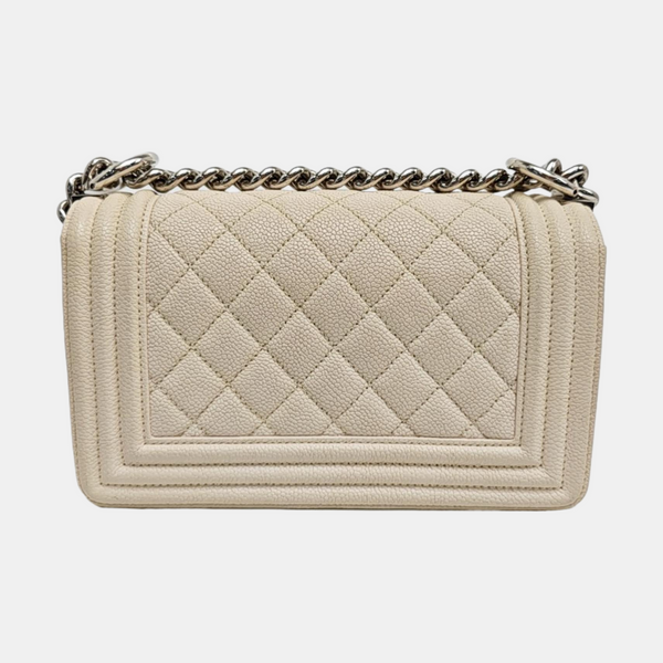 BOY CHANEL Small Quilted Grained Calfskin White