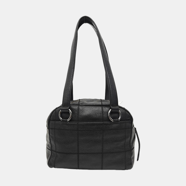 Quilted Grained Calfskin Shoulder Bag Black