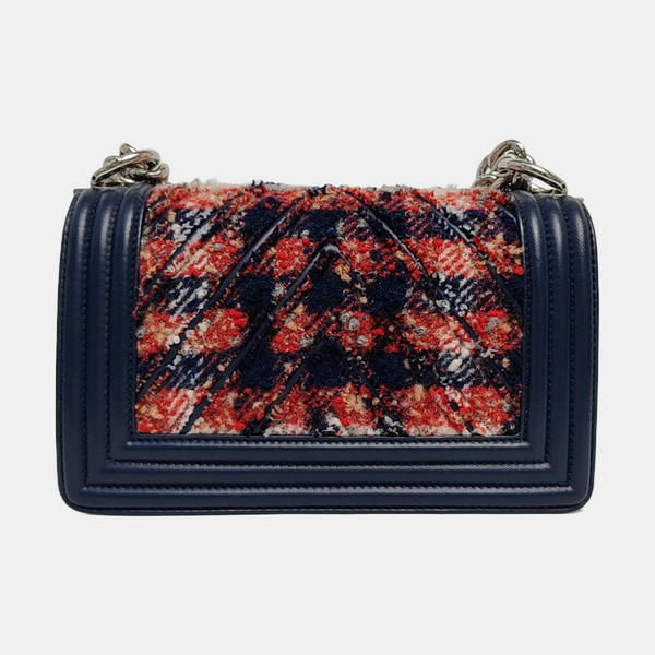 Authenticated pre-owned  BOY CHANEL Small Chevron, Quilted Wool Blue - Shoulder Bag at Looply